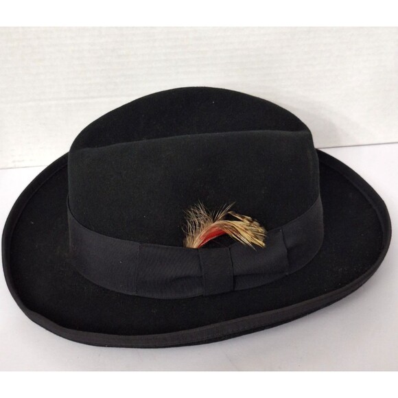 Vtg Roberto Collection Bonner 100% Wool Black Felt Fedora Mens Sz M Made In USA - Picture 1 of 9